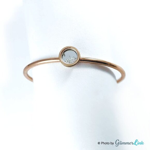 Minimalist Floating Rhinestones Rose Gold Tone Bangle Bracelet - Picture 2 of 9